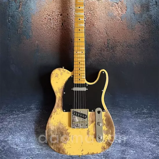 Custom shop heavy relics yellow electric guitar Maple neck in stock ship quickly