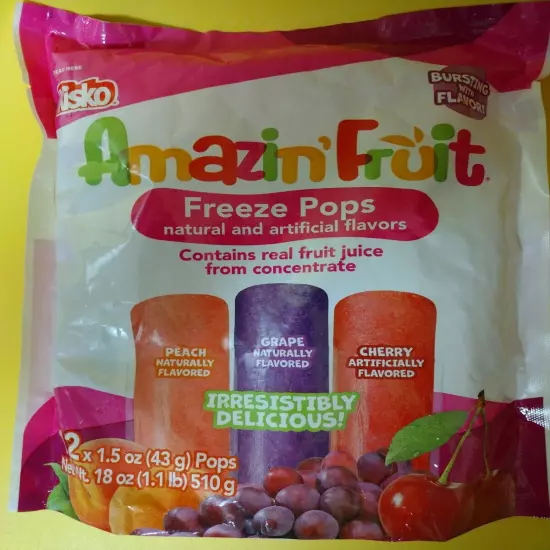 KISKO AMAZIN' FRUIT Freeze Pops NATURALLY FLAVORED PEACH, GRAPE, CHERRY