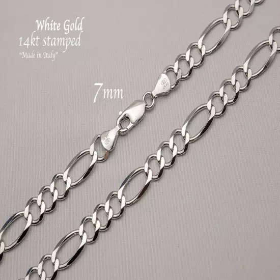 14k Solid White Gold Figaro Link Chain Necklace 2-7mm Men's Women Sz 16"-30"