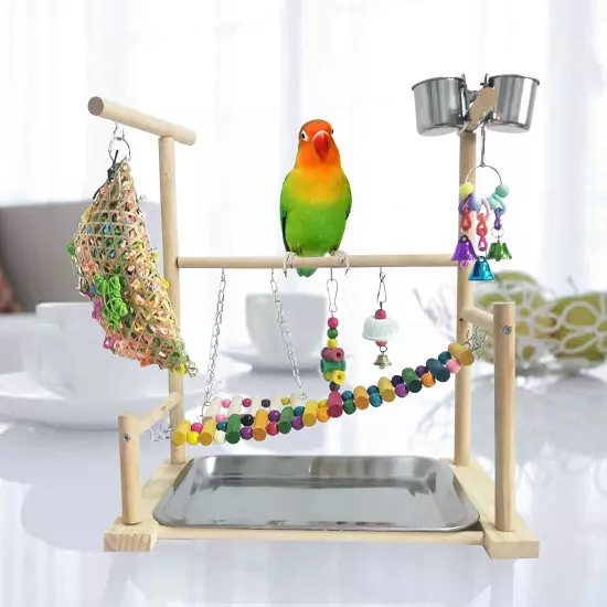 Parrot Playstand Bird Playground Conures Play Stand Wood Perch Gym Playpen Ladde