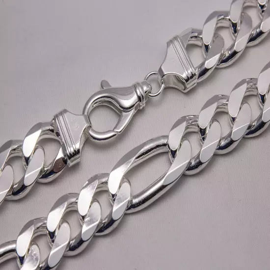 .925 Sterling Silver Figaro Link Chain Necklace 1mm-17mm Sz 16"-36"