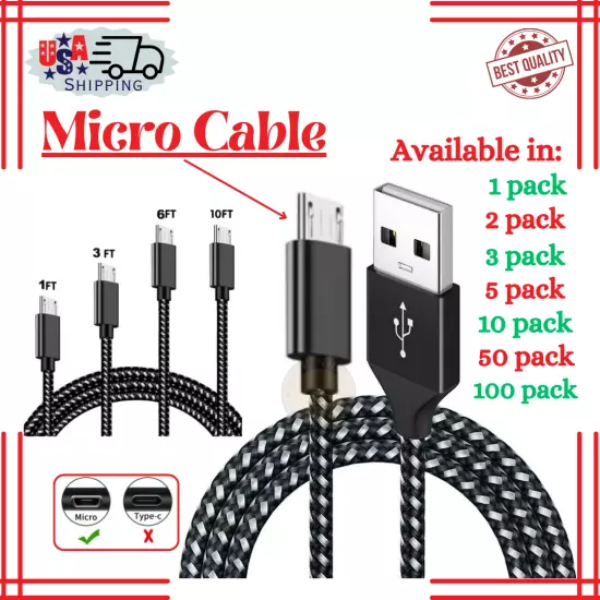 Heavy Duty Micro USB Fast Charger Data Cable Cord For Samsung Android HTC LG Lot