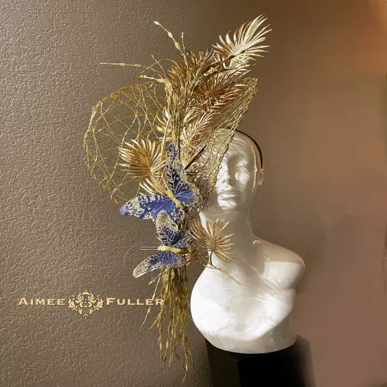 Aimee Fuller Kentucky Derby Hat Ascot Fascinator Gold Pink White Rose Del Mar