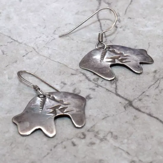 Artisan Levi B Chavez Sterling Silver Bear Earrings - 2.2g