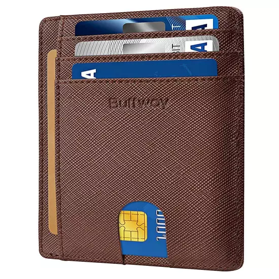 Buffway Slim mini ID holder card case front pocket Leather Wallet for Men Women