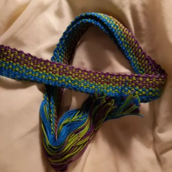 Item927202019: Powder Horn inkle loom strap belt blue lime purple 44" x 1 1/4"