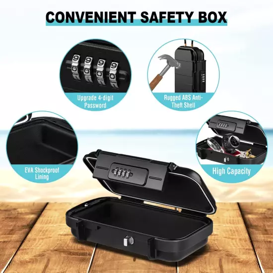 Portable Safe Lock Box with Combination Lock Mini Beach Travel Safe Waterproo...