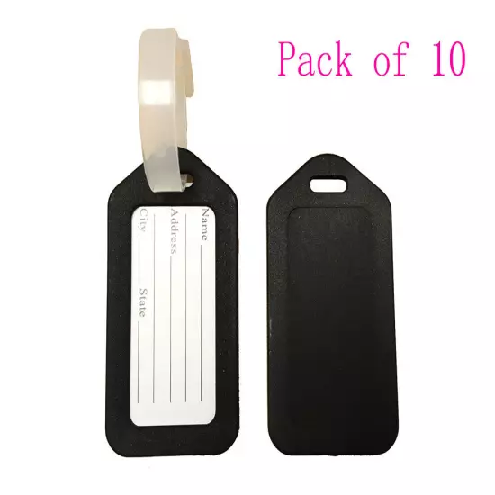 Pack of 10 Travel Luggage Bag Tag Plastic Suitcase Baggage Office Label, Black