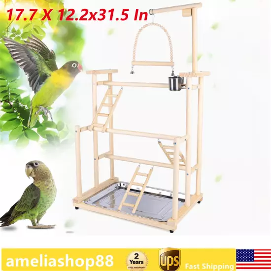 Pet Parrot Playstand Wood Perch Gym Play Parrots Bird Playground Bird Play Stand