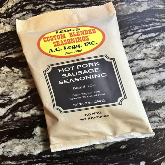 AC Legg's Hot Pork Sausage Seasoning Blend 109 - 9 oz Package Seasons 25 lbs