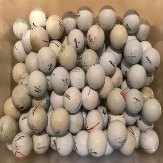 100 mixed White/color Hit Away Golf Balls-Brands vary-some dirty-nice condition!