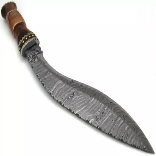 Wild Turkey Handmade Damascus Collection Rose Wood Handle Full Tang Gurkha Kukri