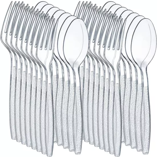 Clear Plastic Cutlery Set - (Bulk Pack 360 Pcs) Plastic Utensils Heavy Duty, ...