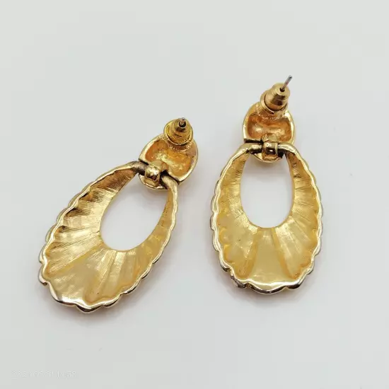 Gold Tone Women's Unbranded Drop Doorknockers Post Earrings Rhinestone Accents