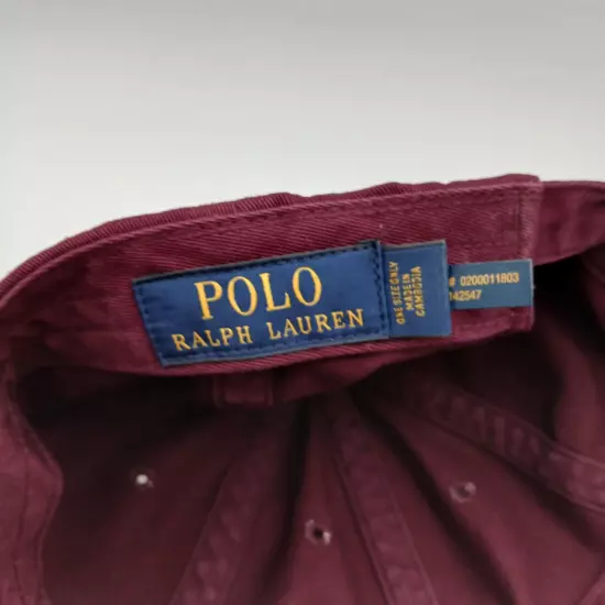 Polo Ralph Lauren Hat Cap Strap Back Burgundy Red White Pony Logo and Script