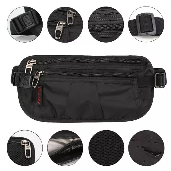 RFID Blocking Travel Money Belt - Waterproof Security Waist Wallet Passport Bag