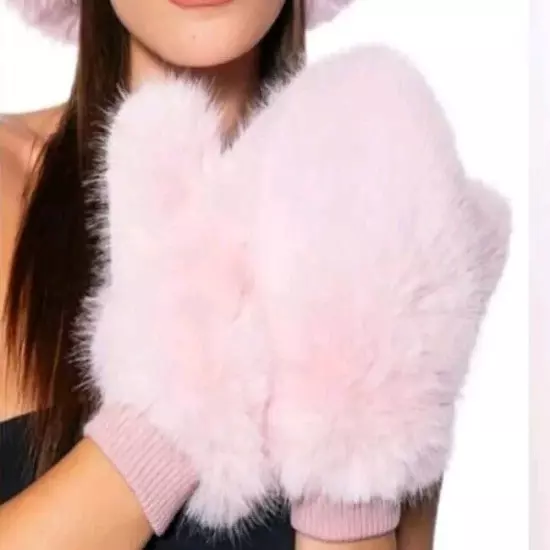 Akira All About The Money Mittens Rose Blush Barbiecore Furry Pink Faux Fur NIP