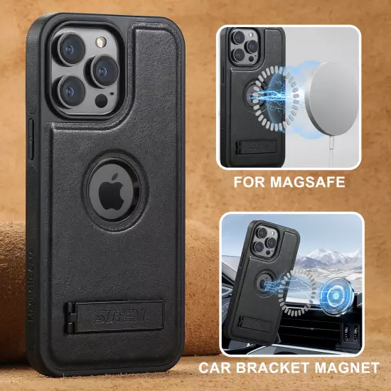 Fr iPhone 16 Pro Max/16+ Vintage PU Leather Shockproof Mag-Safe Stand Case Cover