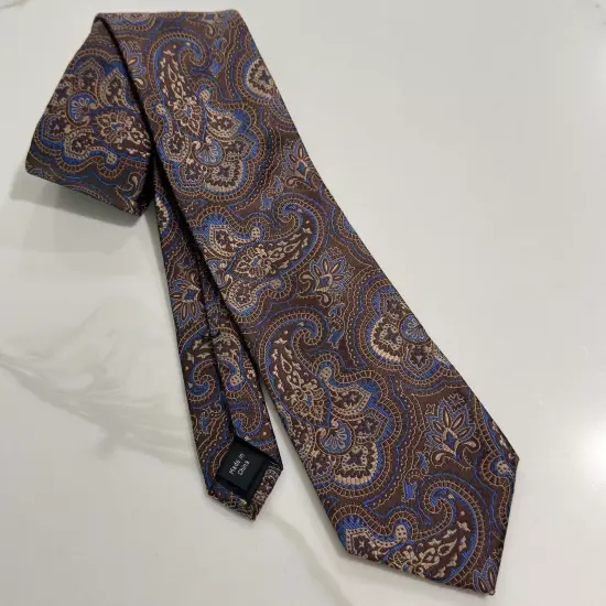 MICHAEL KORS MENS TIE PAISLEY 100% Silk BROWN, BLUE AND TAN.