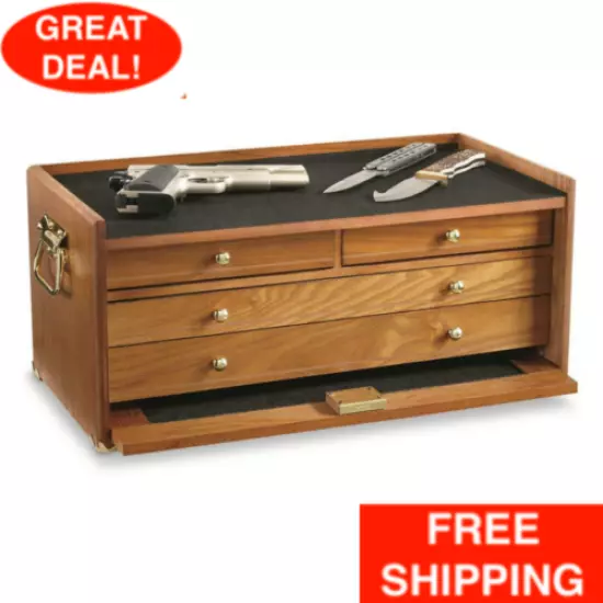 4-Drawer Storage Base Cabinet Gun Firearm Conceal Solid Wood Lockable Furniture