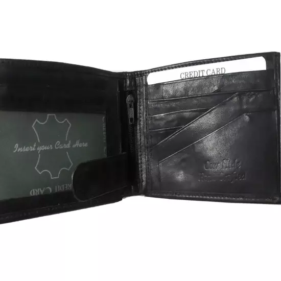 Mens Leather Wallet Handcrafted Cow Hide Black Slim Trifold Wallet