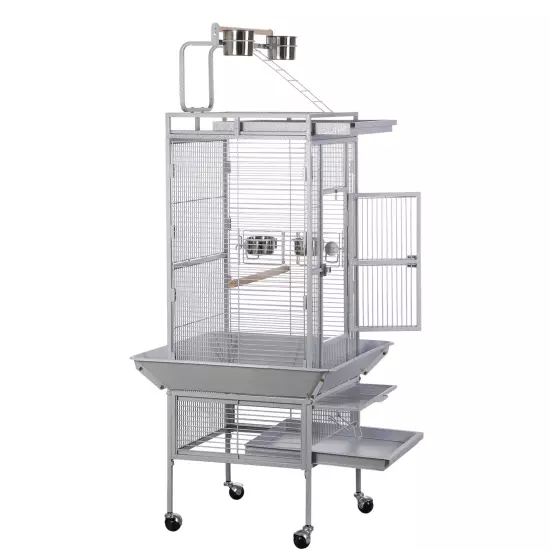 61 Inch 2in1 Large Bird Cage Playtop Parrot Finch Cage with Rolling Stand White