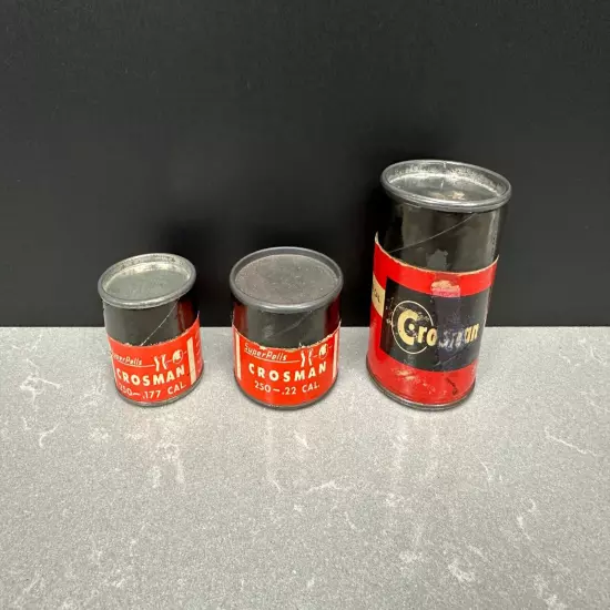 Lot 3 Vintage CROSMAN .177 & .22 Cal PELLETS Collector CANS Air Gun Rifle Pistol