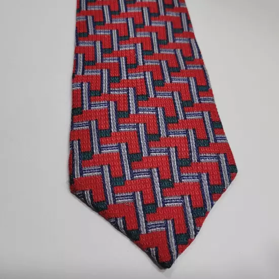 Spauldings Chicago Red Green Blue Stair Pattern Professional SILK 1980s Necktie