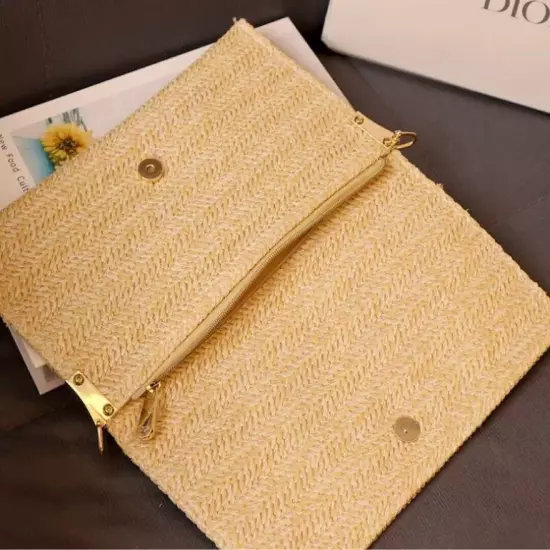 Dior Clutch Christian Pouch Rattan Beige Novelty Clutch 2023 SHIP in stocks