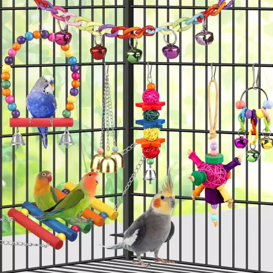 Bird Toys for Conures with Colorful Ladder Hammock Bird Cage Accerious Bird Perc