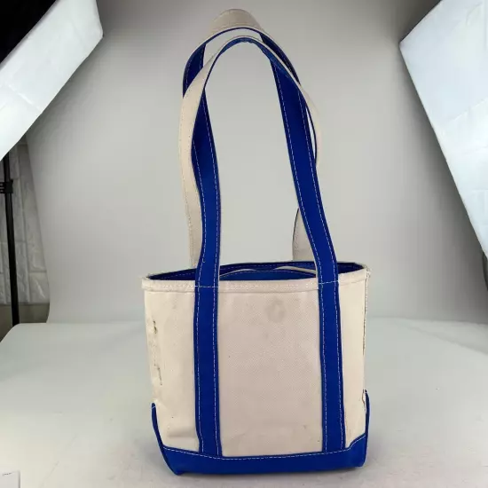 VTG L.L.Bean Boat & Tote Canvas Bag Small Blue Off White G Logo Tote Zip Bag