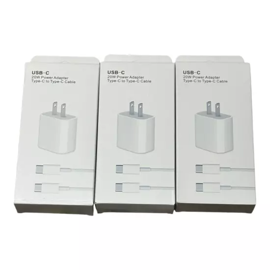 5PK USB-C 20W Power Adapter Type-C to Type-C Cable Fast Charging Iphone Android