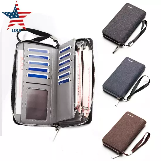 Men's Zip Wallet Multifunction Bifold Card Holder Long Clutch Billfold Purse