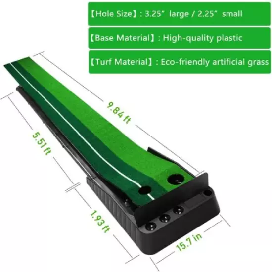 Indoor Golf Putting Green Practice Mat with 3 Balls Baffle Plate Golfs Training