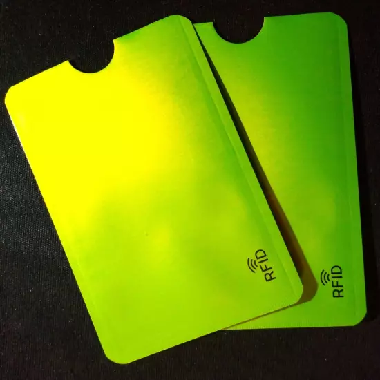 (2) RFID LIME GREEN C. Card Anti Theft Blocking Safety Sleeve Shield FREE2Ship!