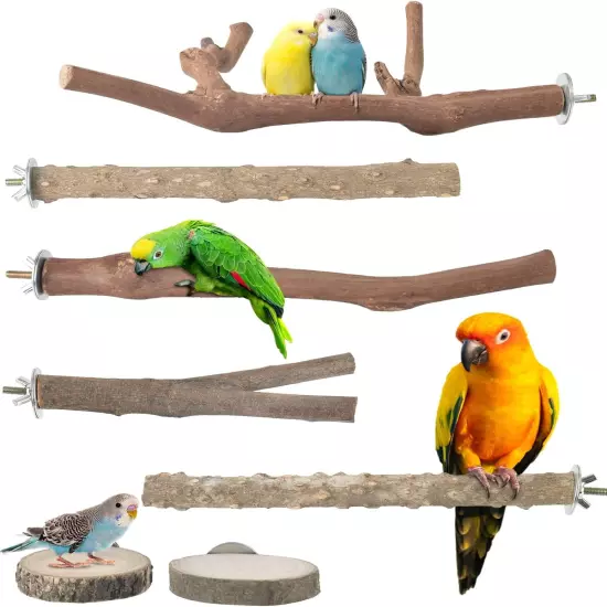 7PCS Bird Perch Stand Natural Grape Wood Pole Parrot Standing Branch for Conures