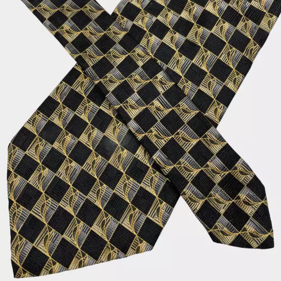 NWT ROUNDTREE & YORKE Geometric Black Gold Handmade Silk Tie Men's 4" x 57" NEW