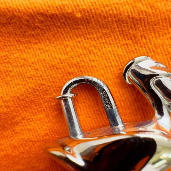 HERMES Pelican Motif 1992 Cadena Padlock Silver Bag Charm JPN