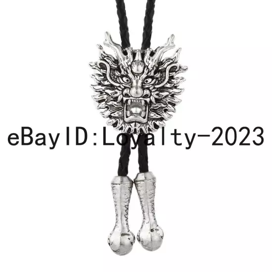 Mens BOLO Tie Vintage China Dragon Wedding Necklace Alloy PU Rope Western Cowboy