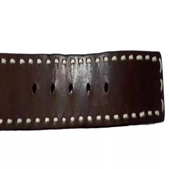 Brown Leather Belt Men’s Sz Medium 1.5 in Wide Western White Stitching Detail 