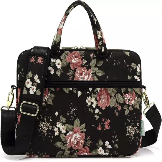 Black Rose Pattern Water-Resistant Laptop Shoulder Messenger Bag