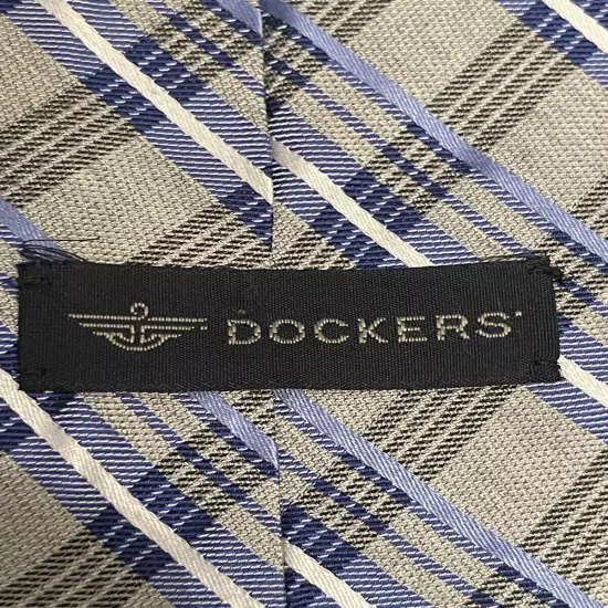 Dockers Blue Gray White Hand Made 76% Silk 12% Rayon 12% Polyester Made In China