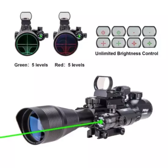 4-12X50 EG Rifle Scope Set Rangefinder w/ Reflex Sight + Green Dot Laser Sight