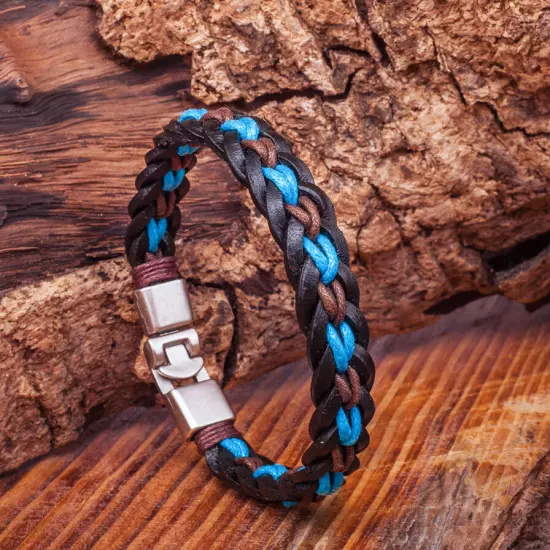 Men's Surfer Metal Clasp wide Leather Wrap Bracelet Wristband Cuff For Women