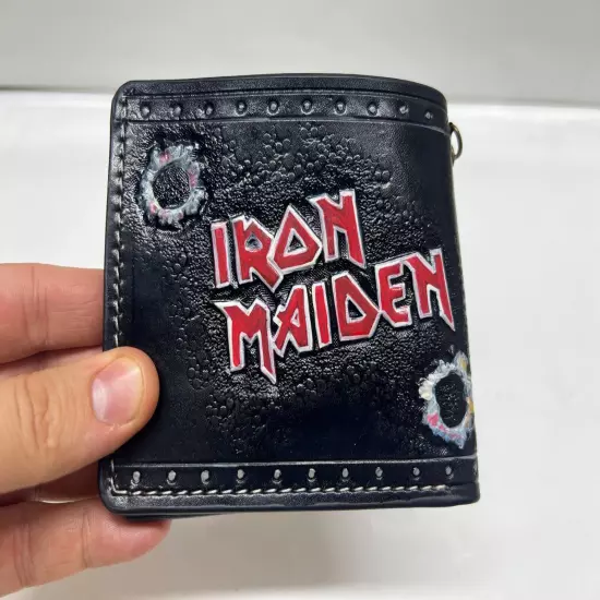 Iron Maiden Wallet, Skull With UK flag Wallet, 3D Genuine Leather Carving Wallet