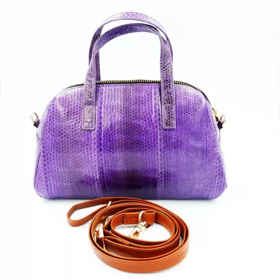 New Purple Genuine Sea Snake Leather Skin Women Shoulder Handbag Purse.