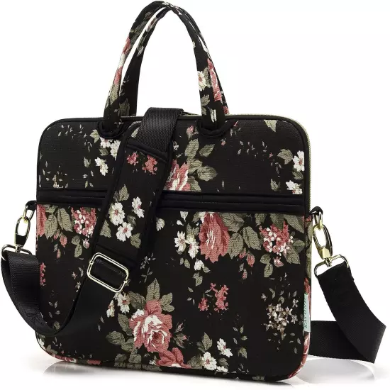 Black Rose Pattern Water-Resistant Laptop Shoulder Messenger Bag