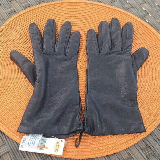 Talbots Women's Black Leather Gloves Cashmere lined Size 8 Made in Italy NWT