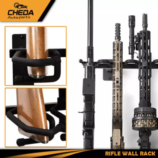 6 Gun Rifle Rack Vertical Fit For Carbine Hanger Shotgun Hook Wall Mount Display