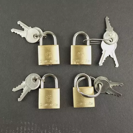 Vintage Samsonite Solid Brass Miniature Luggage Padlocks w/ Keys - Lot of 4